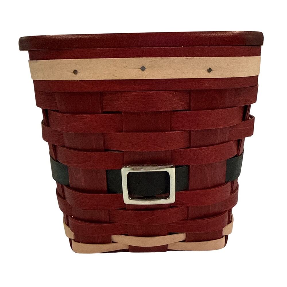 Longaberger Santa Belt Small Tissue Basket Wood Lid Christmas Handwoven USA - Picture 2 of 6